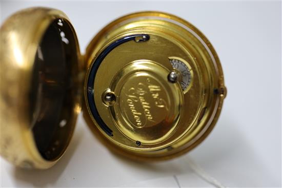 M & T Dutton, London, a George III gold engine-turned pierced pair-cased pocket watch, No. 1516, with repeating movement
